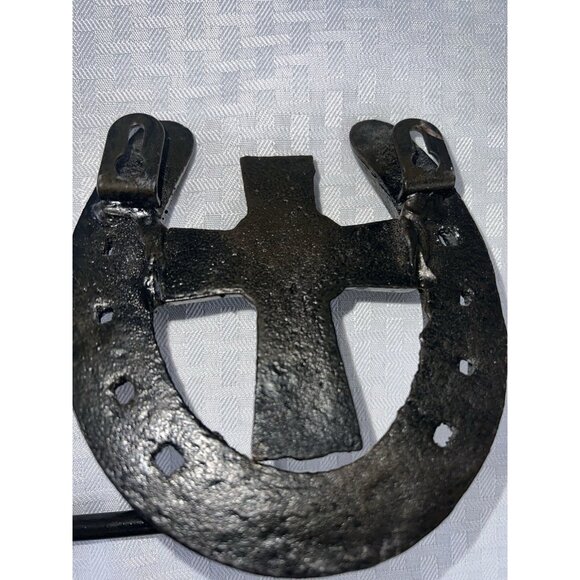 2 PIECE Cross HORSESHOE BATHROOM SET RUSTIC WESTERN DECOR TP Holder‎ Towel Ring - Picture 6 of 11
